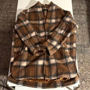 Blank NYC Plaid Brown and Cream Coat